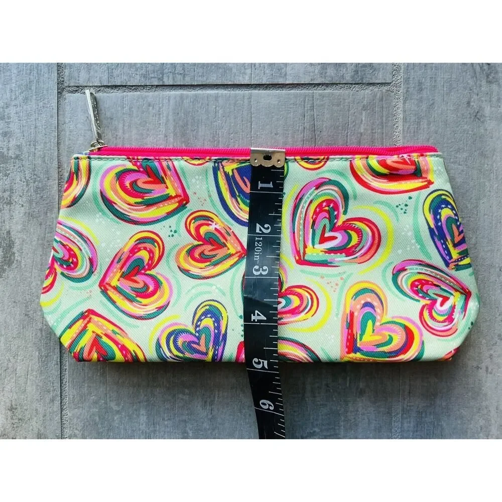 CLINIQUE Rainbow Heart Makeup Bag Travel Case Purse Organizer Clutch Wallet Zip